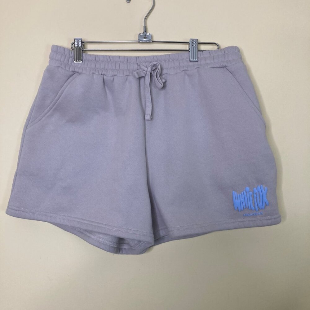 White Fox Boutique Gray Shorts with Blue Logo, size large